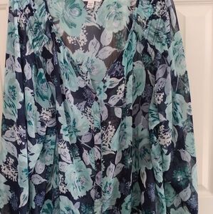 Croft & Barrow Blue Floral Button Front Blouse 3X Plus Size